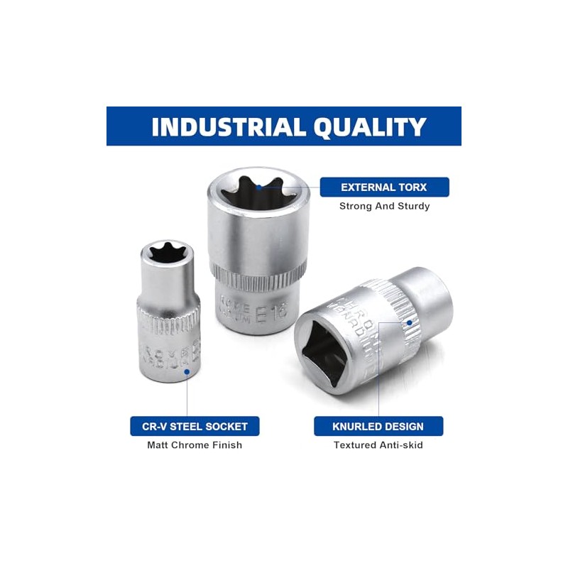 DAKCOS 12 Piece Female Torx Socket Set, E-Torx Star Socket