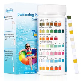 Accevo 7-Way Pool Test Strips, Quick Super Accurate Swimming 100 Pool Test Kit - Hot Tub Test Strips & Pool Water Testing Strips for pH Chlorine Bromine Hardness Alkalinity Cyanuric Acid