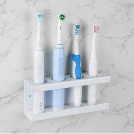Adorila Wall Mounted Electric Toothbrush Holder, 4 Slots Stand with Diatomite Dish, Storage Rack Compatible with AquaSonic Black Series, Kingheroes Sonic, Oral-B (White)