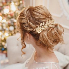 4 PCS Leaf Hair Side Combs Gold Rhinestone Hair Comb Clips with Teeth Vintage Wedding Headpiece Decorative Hair Accessories for Women, Girls, Bride, Bridesmaid (4 Different Size)