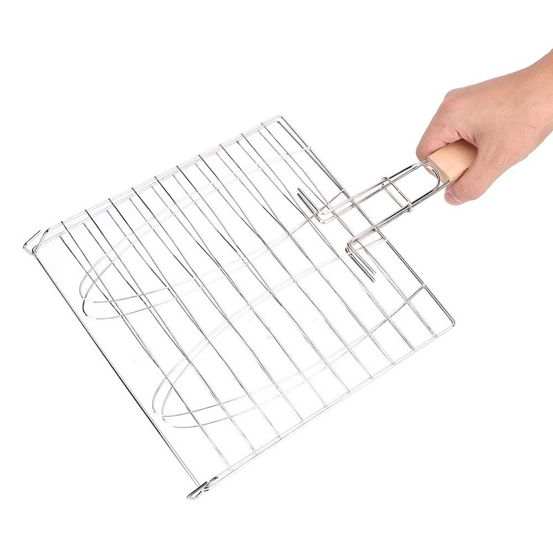 Fish Grilling Basket,Meat Burger Long Handle Mesh Basket Folding Stand,Folding
