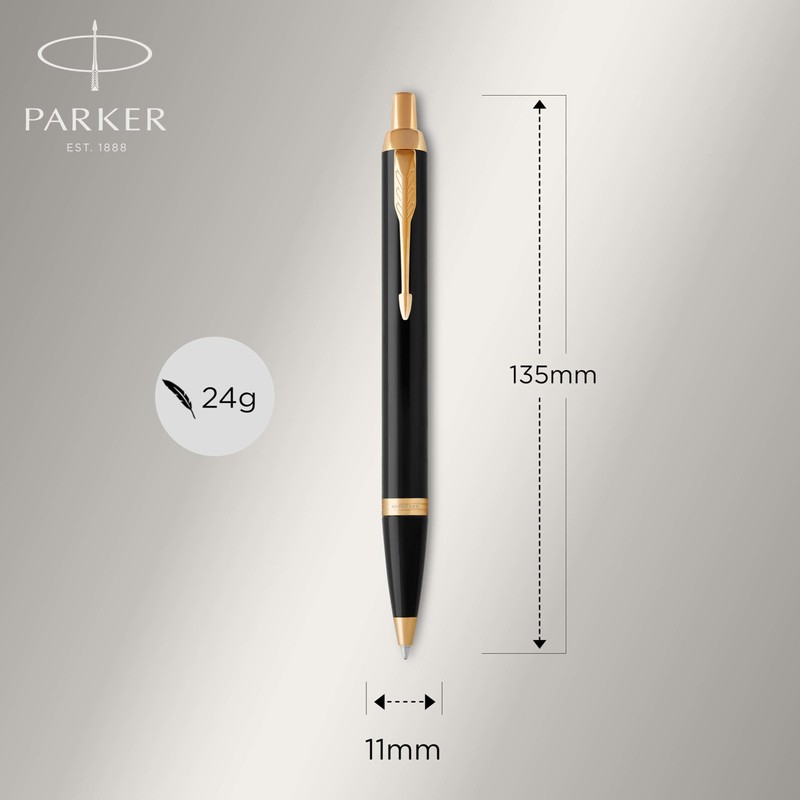 PARKER IM Ballpoint Pen, Black Lacquer with Gold Trim, Medium