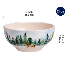 Bico Enchanted Deer Dreamscape Ceramic Cereal Bowls Set of 4, 24oz, for Pasta, Salad, Cereal, Soup & Microwave & Dishwasher Safe