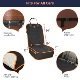 Petloox Front Seat Dog Cover for Car, Truck & SUV - Waterproof, Non-Slip Pet Car Seat Cover for Dogs - Durable, Easy to Install & Clean, Front Passenger Seat Protector for Pets & Vehicles