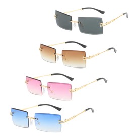 EujRcf 4 Pairs Rimless Rectangle Sunglasses, Square Rimless Sunglasses for Women Men, Y2K Vintage Eyewear, Fashion Sun Glasses, UV Protection
