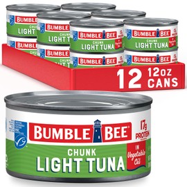 Bumble Bee Chunk Light Tuna In Oil, 12 oz Can (Pack of 12) - Wild Caught Skipjack Tuna - 17g Protein Per Serving - MSC Certified Sustainable Seafood, Non-GMO, Gluten Free, Kosher