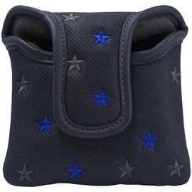 Kimpengofu Shamrock Golf Club Mallet Putter Cover Magnetic Closure Synthetic PU Leather with Embroidery Lucky Clover Stripes and Stars Pattern Design (Gray)