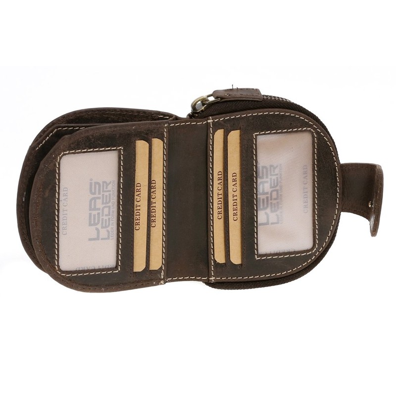 Ladies Wallet with outside zip LEAS, Genuine Leather, brown -