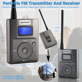 EXMAX E108 DSP Stereo Wireless Headsets FM Radio Broadcast System for Tour Guide Teaching Meeting Training Travel Field Interpretation 1 Transmitter & 10 Receivers (White)