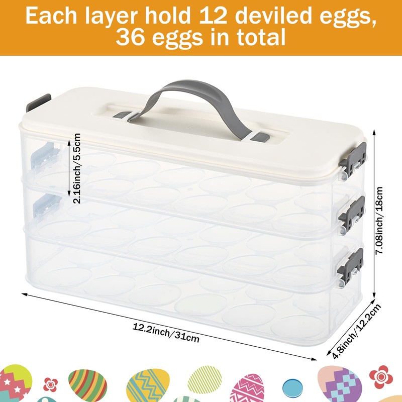 HFYZZ 3-Layer Deviled Egg Container with Lid and Handle, Clear