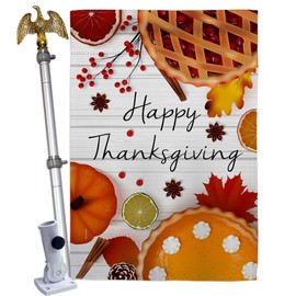 Breeze Decor Thanksgiving Pies House Flag Eagle Set Fall Turkey Give Thanks Gobble Pumpkin Season Autumntime Cornucopia Decoration Banner Small Garden Yard Gift Double-Sided, Thick Fabric, Made In USA
