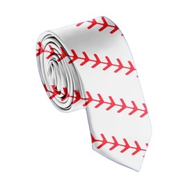 WOAIDY Men's Ties Red Stitching Print Baseball Necktie Sport Skinny Neck Tie for Weddings Party Business Groom Dances