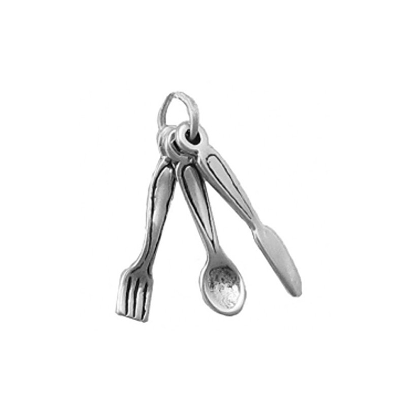 Sterling Silver 3D Kitchen Silverware Fork Spoon Knife Set Utensil