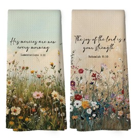 Mcehtle Christian Kitchen Towels Set of 2,Baptism Gifts for Women Hand Towel, Be SHis Mercies are New Every Morning Lamentations 3:23 Bible Verse Decorative Tea Towel Dish Towels 16x24 Inch