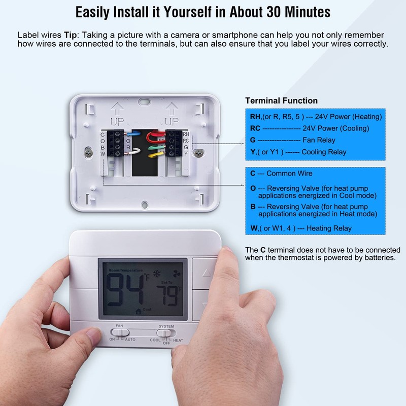 Upgraded Digital Non-Programmable Thermostat for Home 1 Heat/1 Cool Single