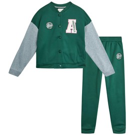 AEROPOSTALE Girls Tracksuit Set - 2 Piece Button Down Girls Fleece Jacket and Joggers Sweatpants Kids Athletic Set (7-12), Size 7-8, Crocodile Green/Gray Heather