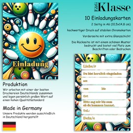 10 x Children's Invitation Cards Invitation Children's Birthday Bowling Bowling Alley Cone with Smiley 10 x 15 cm Party Game Birthday School Party Children's Party Birthday Party