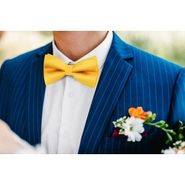 HISDERN Bow Ties for Men Yellow Pre-Tie Bow Tie and Pocket Square Set Adjustable Solid Color Bow Tie Classic Men's Tuxedo Bowtie for Wedding Party