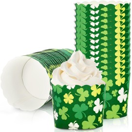 FYSUIMU 100Pcs St. Patrick's Day Paper Baking Cups Green White Shamrock Cupcake Wrappers Clover Scalloped Edge Cupcake Muffin Cases for Irish Holiday Dessert Decoration