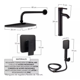 CNX Regadera, Manguera, Monomando Y Mezcladora En Negro Mate