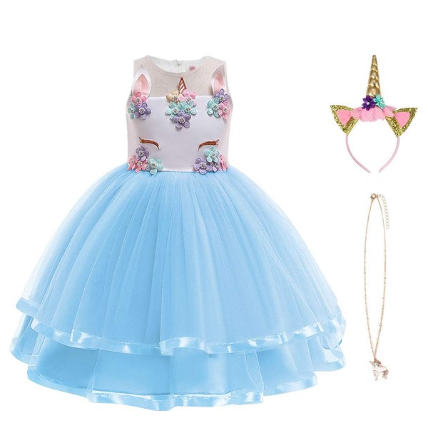 Uraqt Girls’ Unicorn Princess Dress, Cosplay, Carnival, Fancy Dress Party,