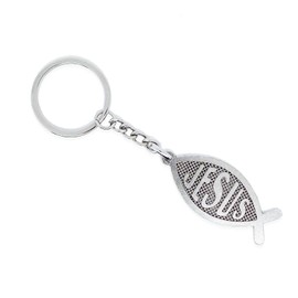 EagleeSooar Jesus Fish Car Keychain - Chrome Metal Christian Key Chains with Pendant, Silver, 4.17", Keychains for Cars
