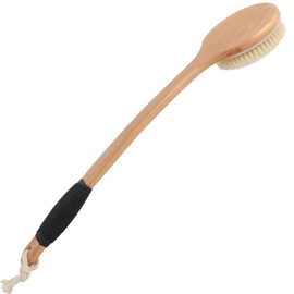 OWIIZI Round Head Back Scrub Brush for Body Shower, Wooden Long Handle Bristles Tub Soaping Bath Brushes, Skin Exfoliator Scrubber Brush for Men Women Elderly Wet or Dry Use