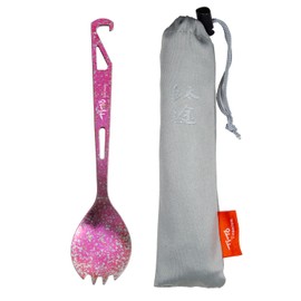 TiTo Titanium 3-in-1 Titanium Cutlery Spoon & Spork & Bottle Opener, Ultralight Portable Reusable, Pink, Casual, 160mm, 14g, 1 Set, 1 Piece, Titanium, Spork, Outdoor Survival Activities