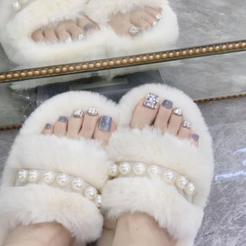 [NEURAD]ネイルチップ 足用 青 24枚入 フットネイル フットネイルチップ 足用ネイルチップ マグネット 夏 付け爪 猫目石 可愛い 人気 シンプル