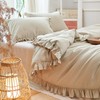 Simple&Opulence Ruffled Linen Cotton Duvet Cover Set 3Pcs, Soft Breathable
