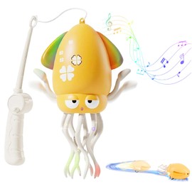 Magic Dancing Octopus Toy,Electric Crawling Octopus Tummy Time Toy,Electric Auto-Avoid Crawling Octopuss Rechargeable with LED & Music,Fishing Rod,Smart-Tentacle Explorer for Kids 3+(Yellow)