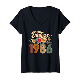 Womens 40 Years Old Born In 1986 Floral 40th Birthday Gifts Women V-Neck T-Shirt