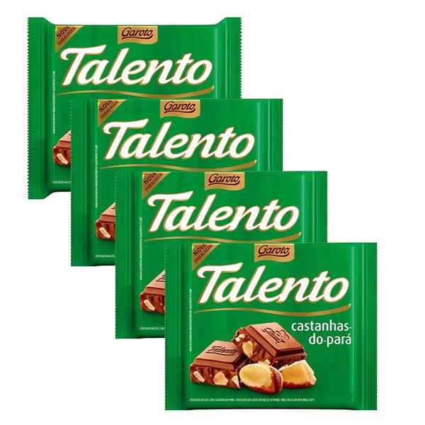 GAROTO Talento Chocolate 90 gr. each - PACK of 4. (Chocolate com Castanhas do Para, 4 Pack)