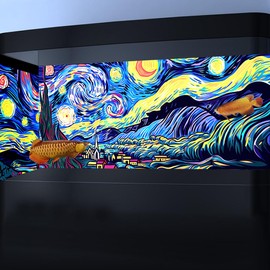 Dtekoj 48X24IN Blacklight Vincent Van Gogh Black Light Aquarium Background, UV Fish Tank Background Art Star Oil Painting Terrarium Background with 10 EVA Double-Sided Tape