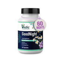 Vedic Saffron + Chamomile + Ashwagandha. Melatonin Alternative Natural Sleep Aid | Quick, Good Night Sleep | Vedic, Vegan, Halal, Gluten-Free Sleep Supplement | Stress & Anxiety Relief | 60 Nights
