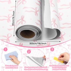 Drydiet Pink Bow Coquette Wallpaper Peel and Stick Contact Paper 15.8 x 118.1in Bow Wallpaper Self Adhesive Removable Wall Sticker Paper for Home Locker Dorm Classroom Bedroom Living Room Decor