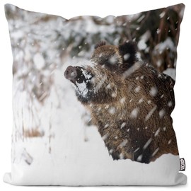 VOID Boar Wild Boar Forest Winter Hunting Cushion Cover Polyester Christmas Decoration Winter Outdoor Decoration Cushion Size: 50 x 50 cm