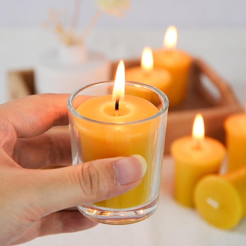 TELOSMA Natural Beeswax Votive Candles in Bulk - Small Beeswax