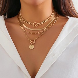 Layered Gold Necklaces for Women Dainty 14K Gold Plated/Silver Chain Necklace Layering Gold Necklace Set Jewelry for Women