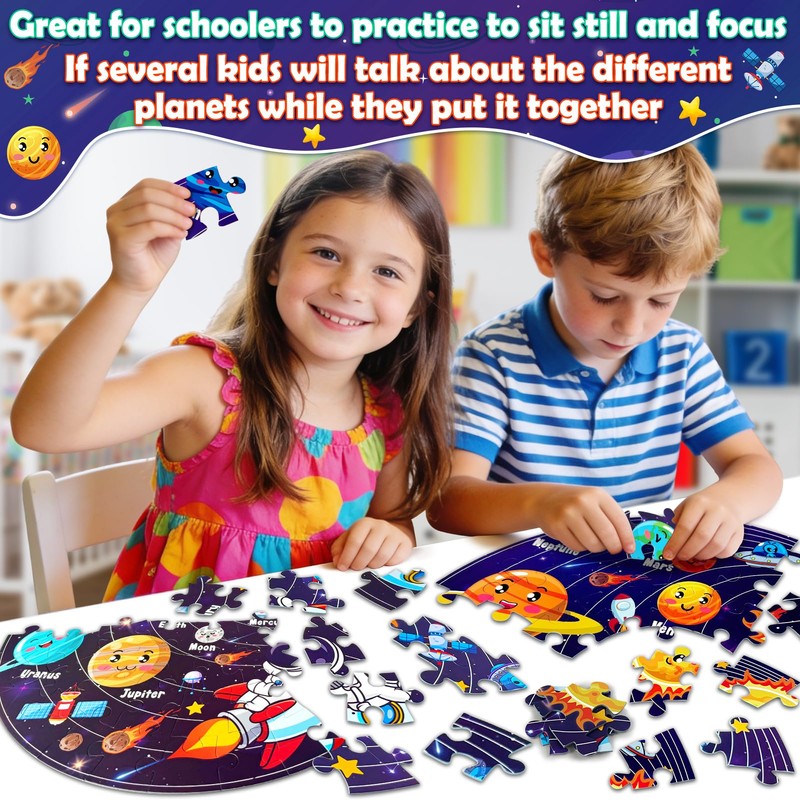 UNGLINGA 70 Piece Solar System Floor Puzzles for Kids Ages