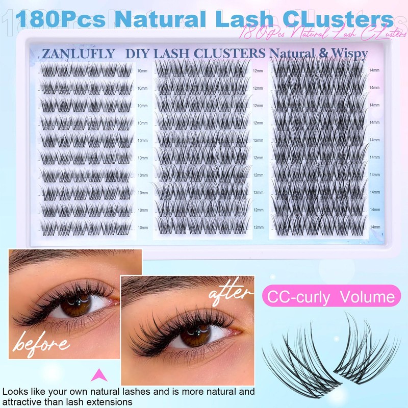 Lash Clusters Wispy Eyelash Clusters Natural CC-Curly Cluster Lashes zanlufly