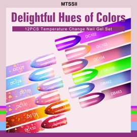 MTSSII Color Changing Gel Nail Polish Set of 12 Temperature Changing Colors Gel Polish Including Red Pink Purple Blue Gold Foil Mood Changing Gel Manicure Kit for Nail Art Home DIY