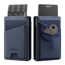 VULKIT Credit Card Holder with Money Pocket Pop up Wallet Metal Card Case RFID Blocking for Airtag, Coins and Cash Navy