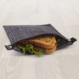 Nordic By Nature 4 Pack - Reusable Sandwich Bags Dishwasher Safe BPA Free - Durable Washable Quick Dry Cloth Baggies -Reusable Snack Bags For Kids School Lunches - Easy Open Zipper- (Black Denim)