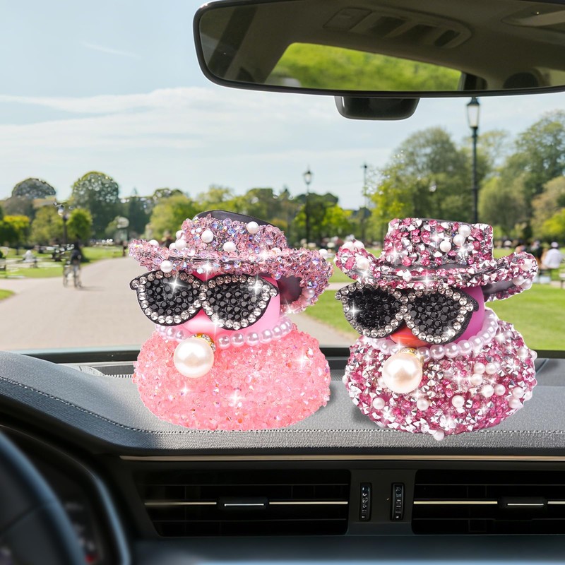 MuMyer Pink and Rose Sparkly Rhinestone Rubber Duck Car Ornaments