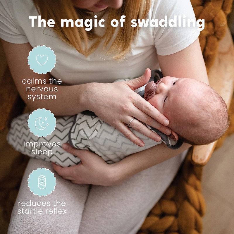 CuddleBug Swaddles for Newborns (3-Pack) - 100% Cotton Velcro Baby