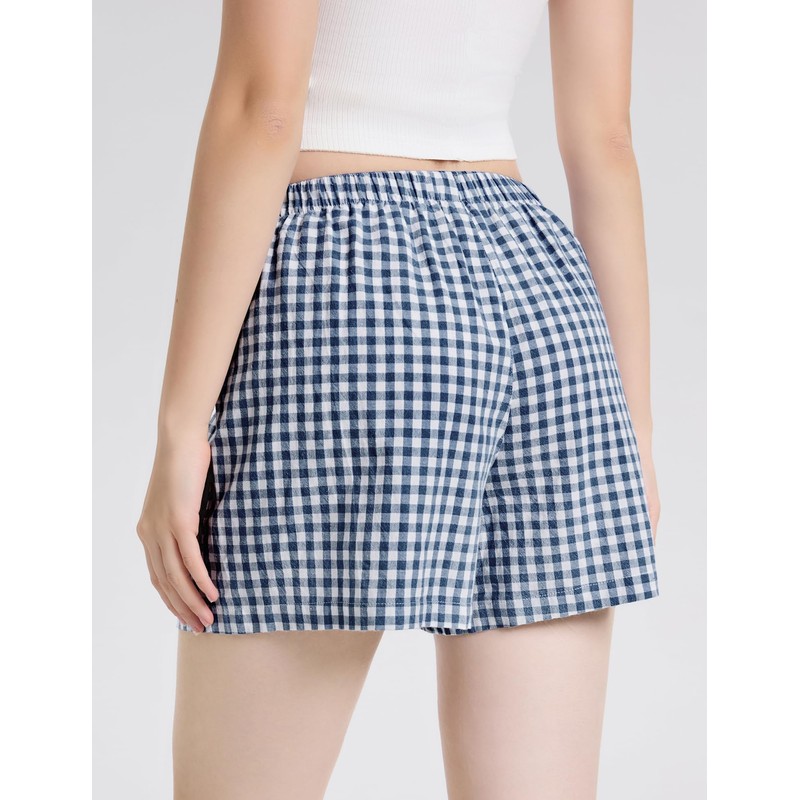 LOMON Boxer Shorts for Women Summer Gingham Cotton Pajamas 2025