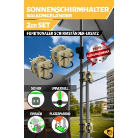 Menz Parasol Holder Balcony Railing, Set of 2 – Solid Umbrella Holder Balcony Railing as Compact Parasol Stand Balcony, Flexible Mountable Parasol Holder Balcony in Sand Brown