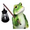 Blue Bayou Trails Hiking Frog Statue Holding Rod With Solar