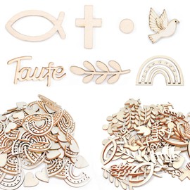 VINEST Pack of 200 Confetti Christening Decoration Wooden Table Decoration Communion Decoration Fish Confirmation Decoration Table Decoration Birthday Wooden Rainbow Christening Confetti Boho Table